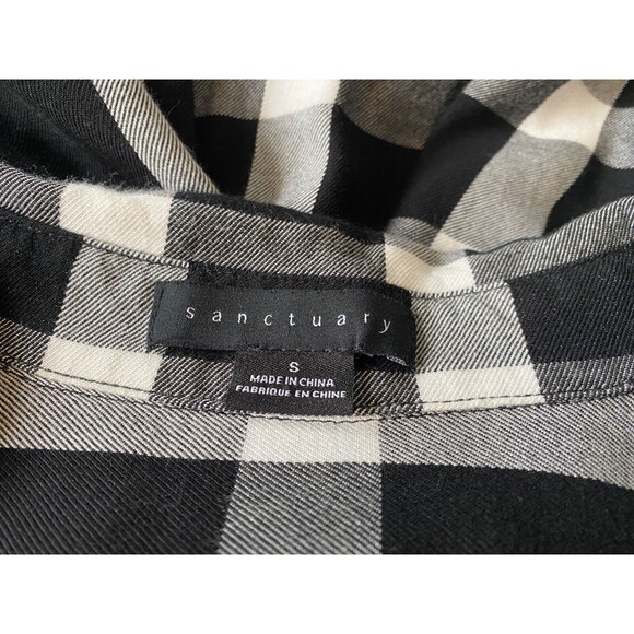 Sanctuary Womans Blouse Small Black White Checks Rayon Long Sleeves Hip-Hop Boho - Picture 11 of 12